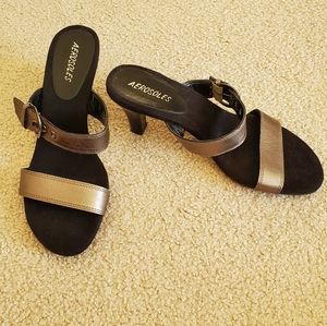 Metallic silver heeled sandals